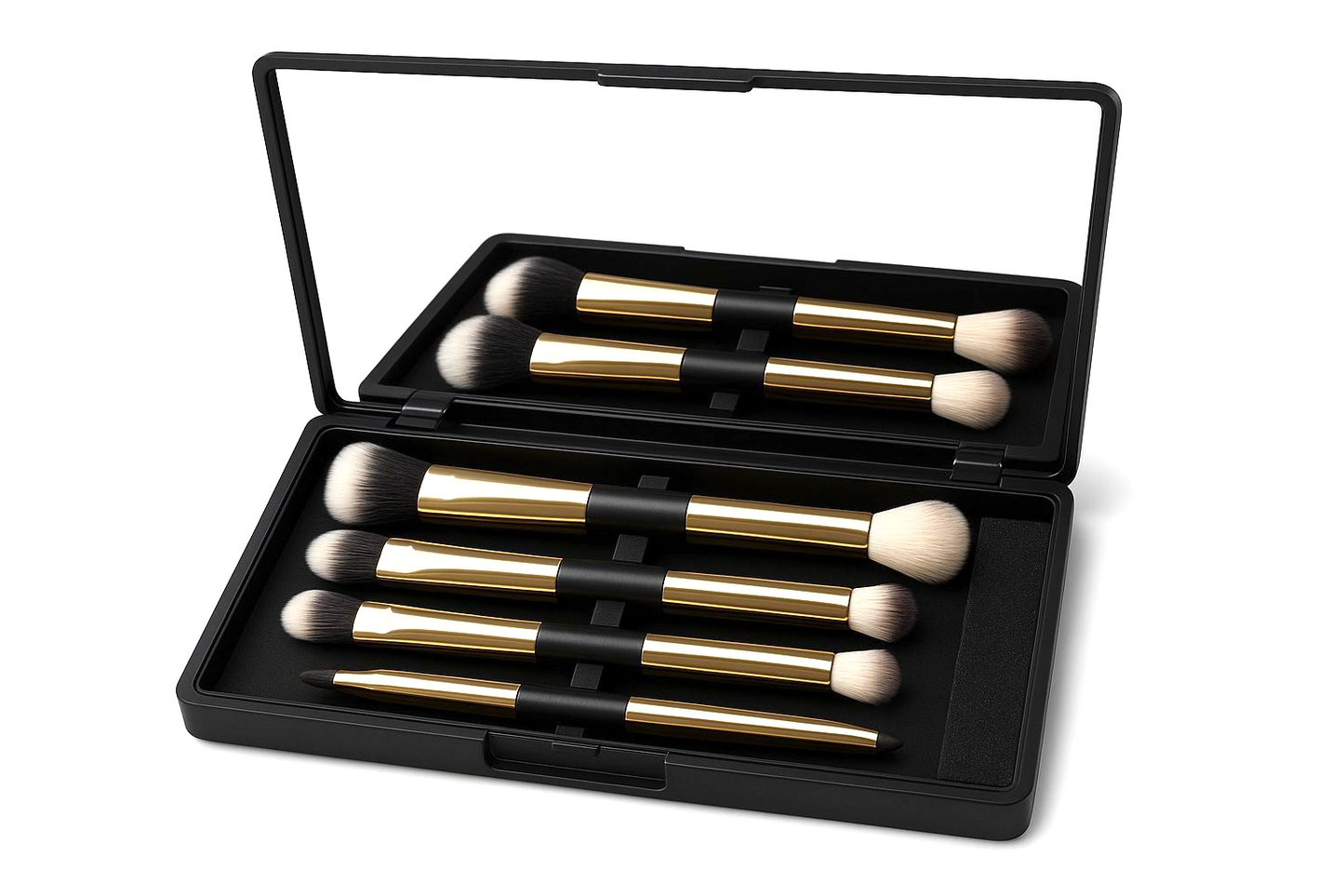 Women's Luxury Gold Makeup Brushes for Face, Eye & Lip | 5pcs Double-Ended Makeup Brush Set with Mirror | Portable Beauty Brush Kit by TBT