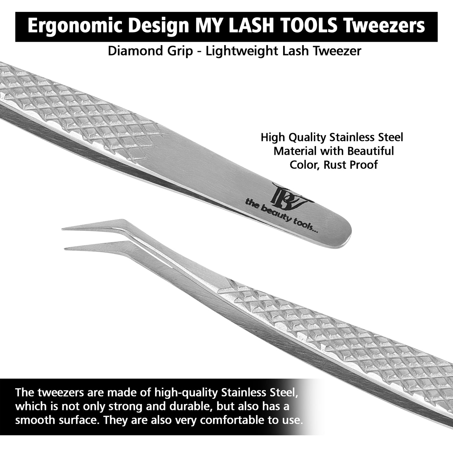 Ergonomic Diamond Grip Volume Lash Tweezer - 12cm Stainless Steel