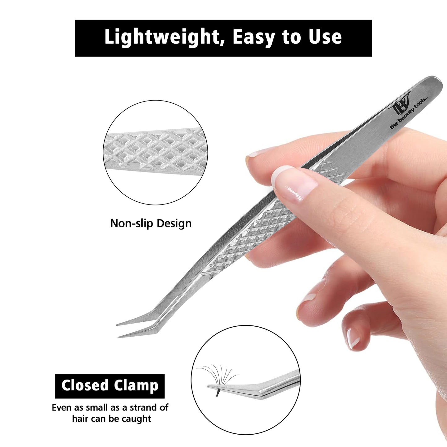 Ergonomic Diamond Grip Volume Lash Tweezer - 12cm Stainless Steel
