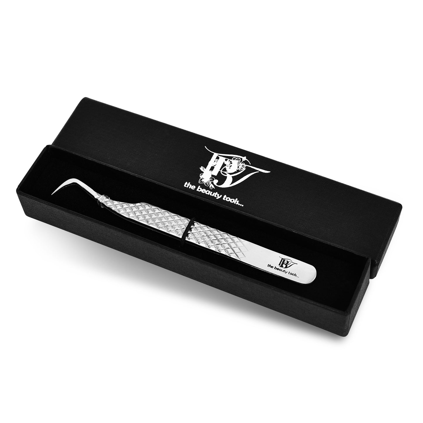 Ergonomic Diamond Grip Curved Tip Lash Tweezers - Stainless Steel - 12cm