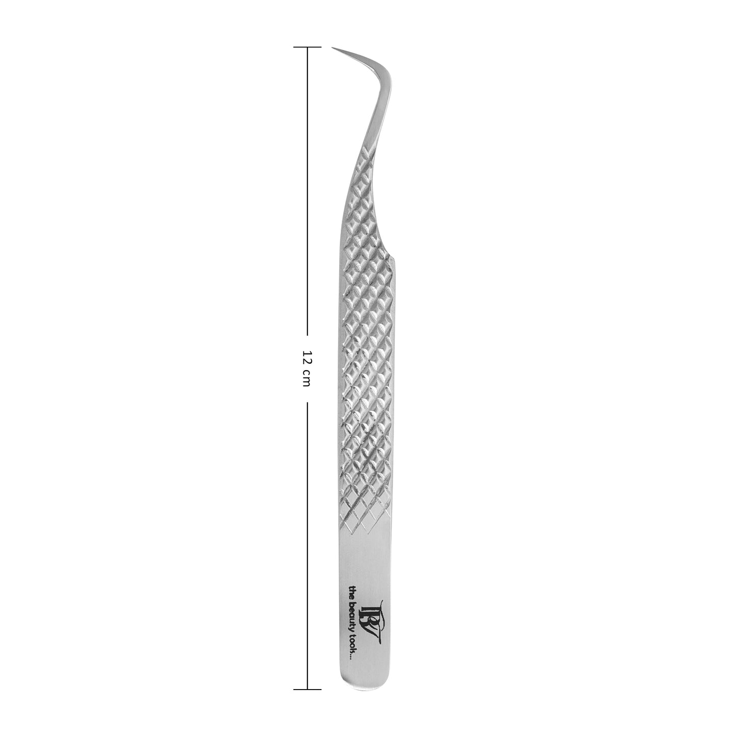 Ergonomic Diamond Grip Curved Tip Lash Tweezers - Stainless Steel - 12cm