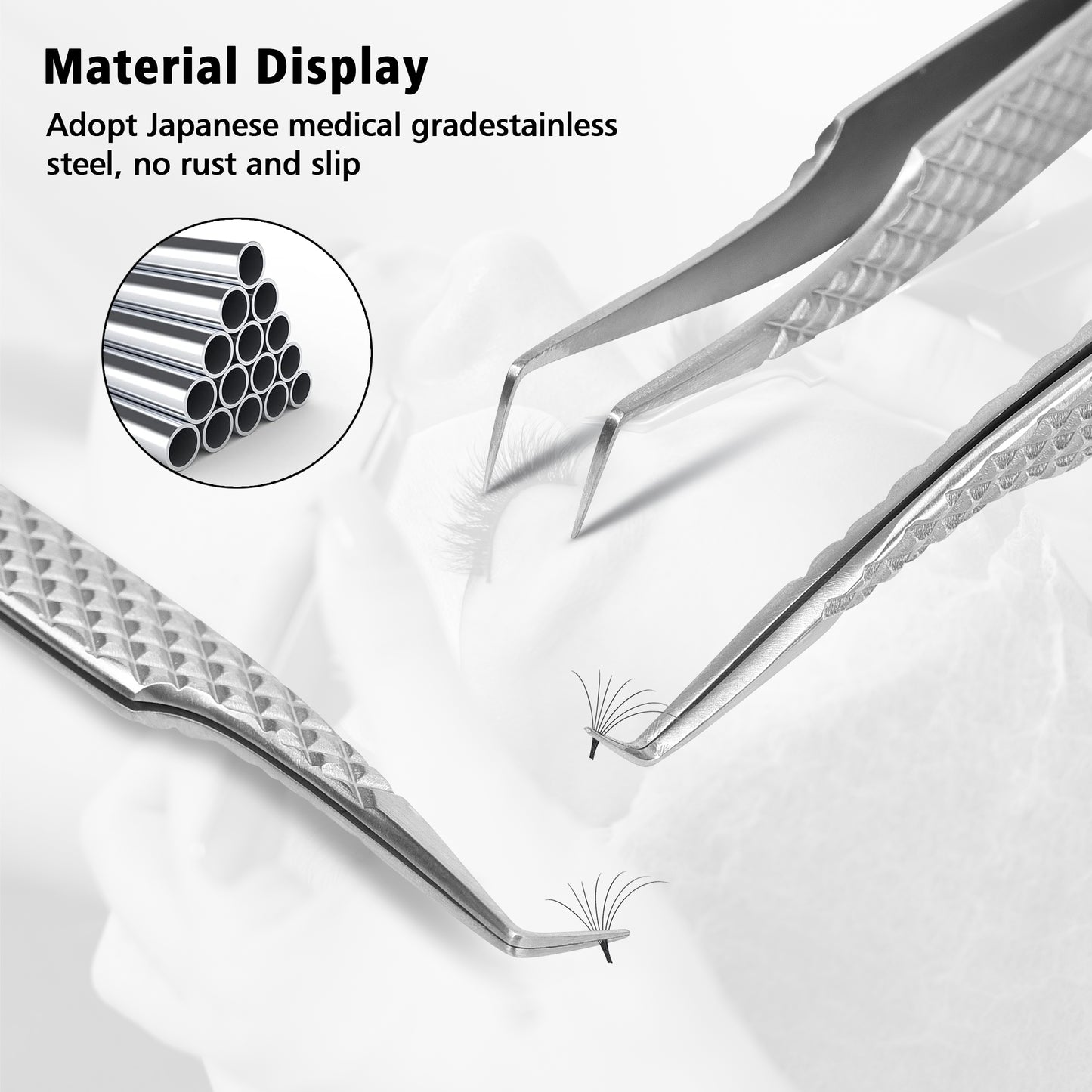 Japanese Stainless Steel Volume Eyelash Extension Tweezer - 12cm Precision Angled Tip