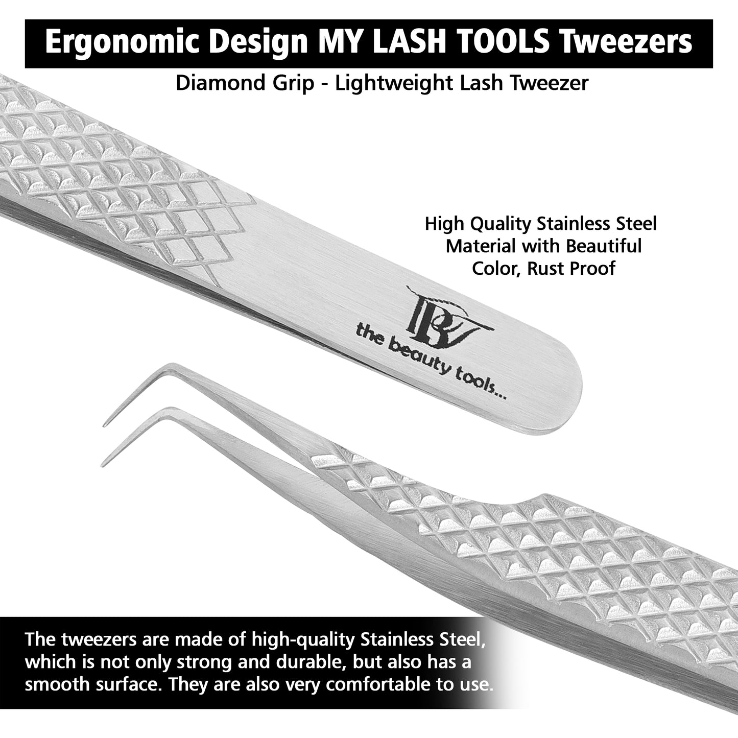 Japanese Stainless Steel Volume Eyelash Extension Tweezer - 12cm Precision Angled Tip