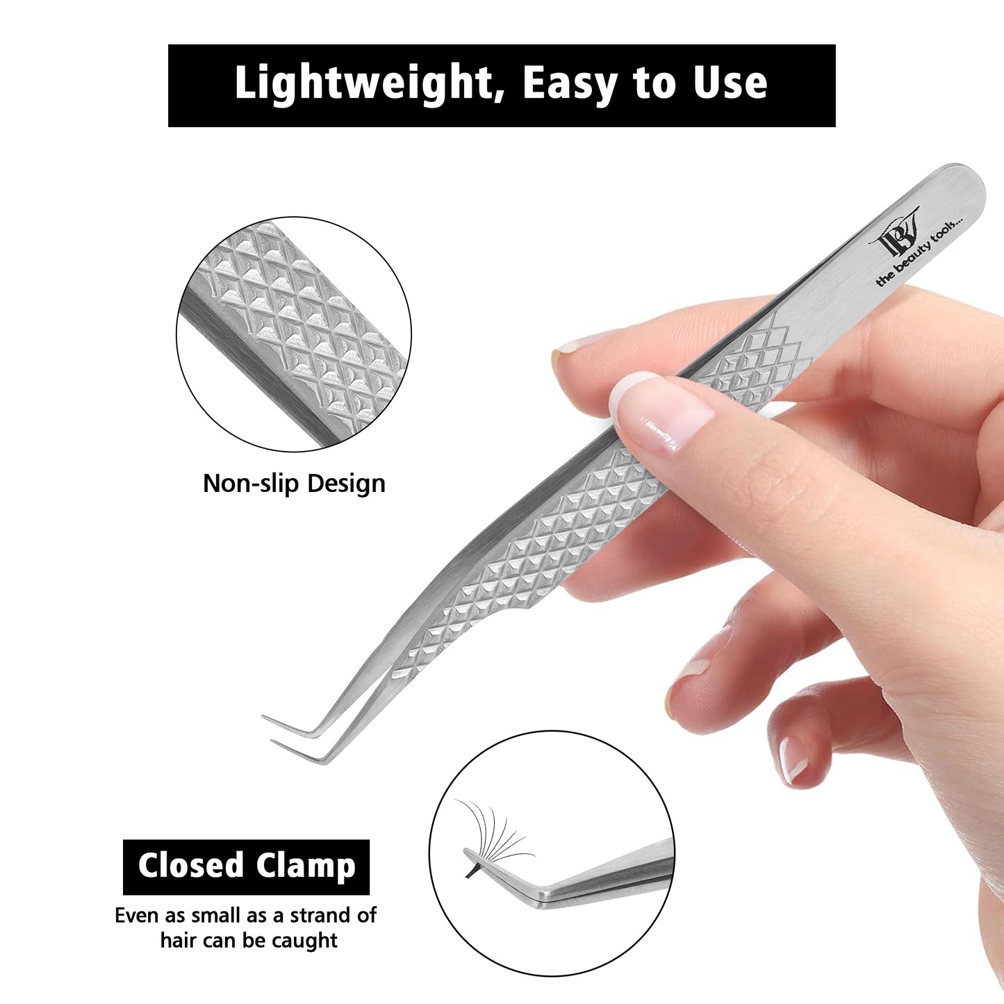Japanese Stainless Steel Volume Eyelash Extension Tweezer - 12cm Precision Angled Tip