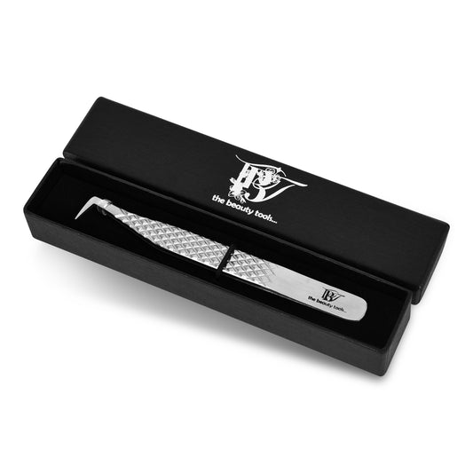 12cm L-Shape Volume Eyelash Extension Tweezer | Japanese Stainless Steel | Diamond Grip Anti-Slip