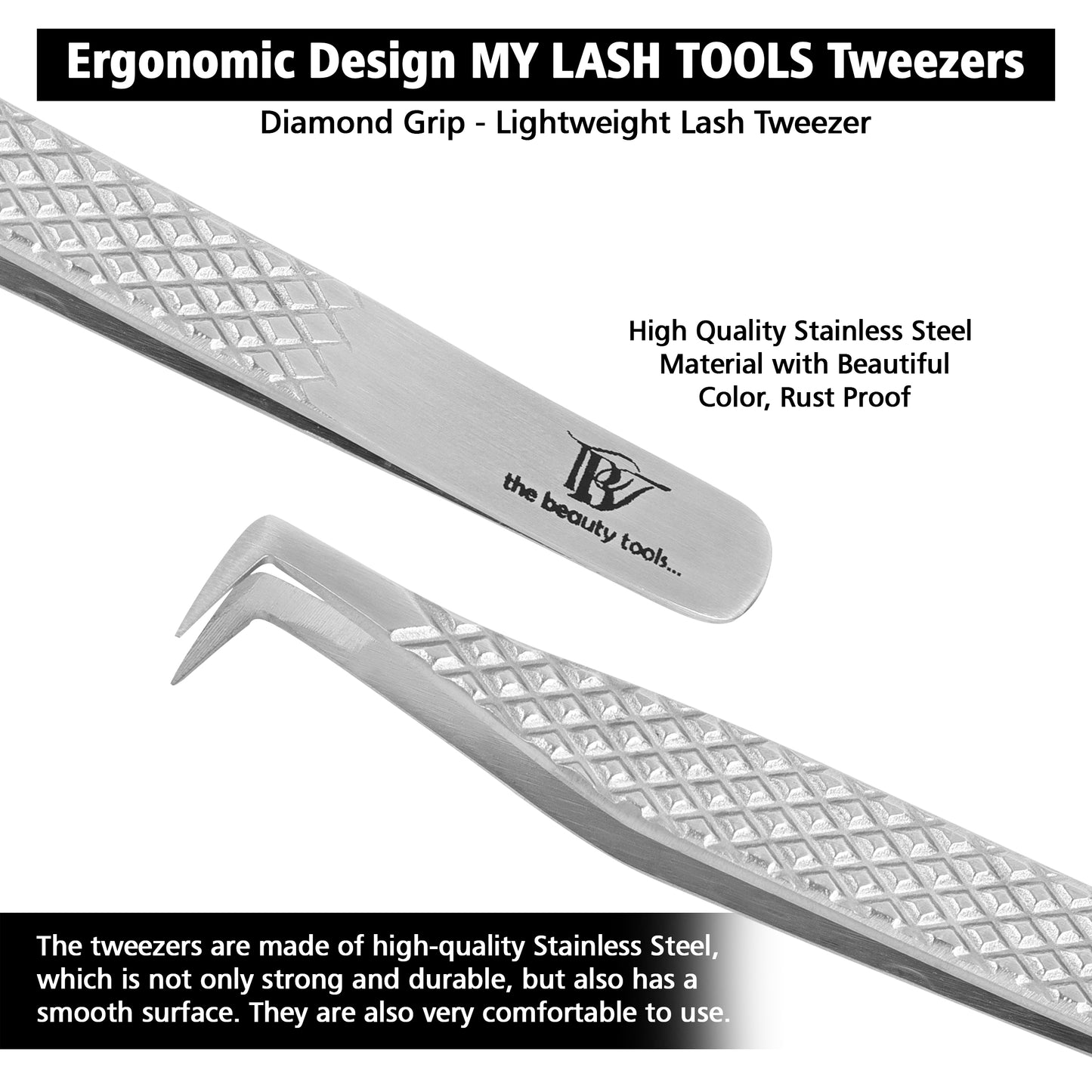 12cm L-Shape Volume Eyelash Extension Tweezer | Japanese Stainless Steel | Diamond Grip Anti-Slip