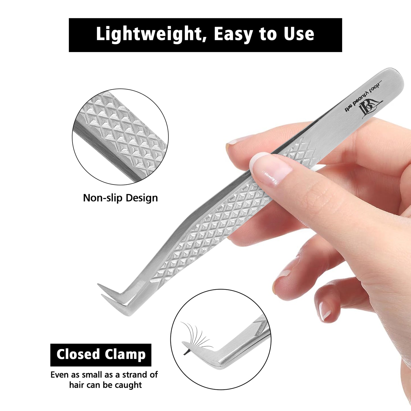 12cm L-Shape Volume Eyelash Extension Tweezer | Japanese Stainless Steel | Diamond Grip Anti-Slip