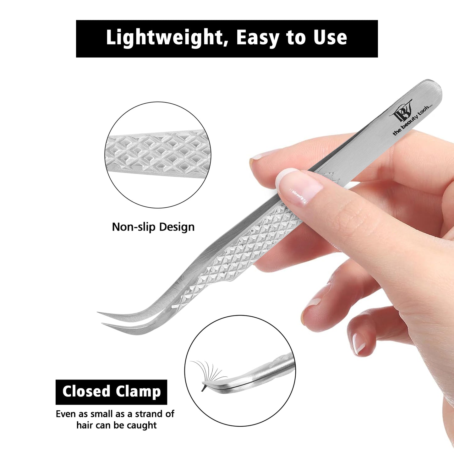 Japanese Stainless Steel Curved Volume Eyelash Extension Tweezers - Diamond Grip Non-Slip Design