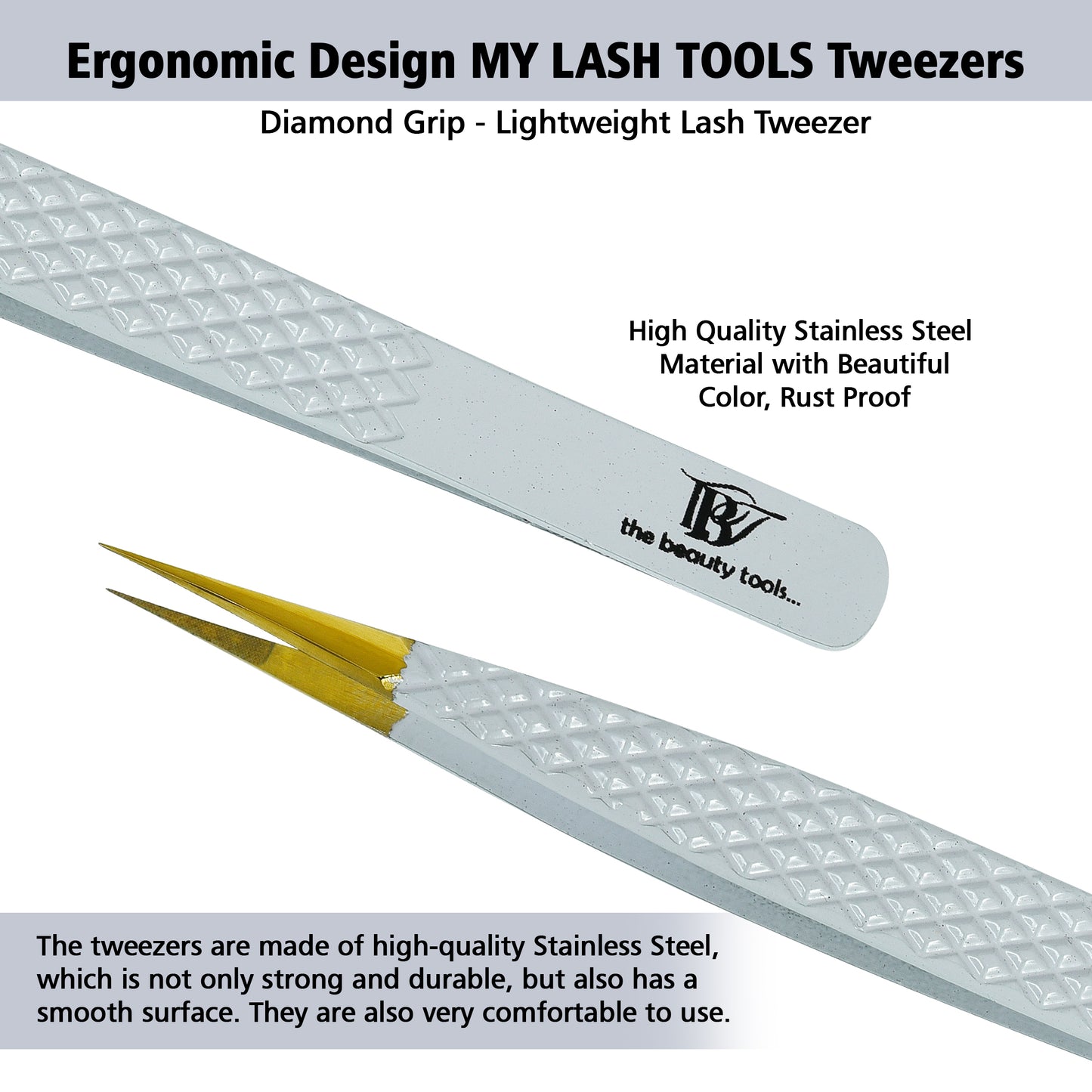 Premium Gold Tip Lash Tweezers - Diamond Grip