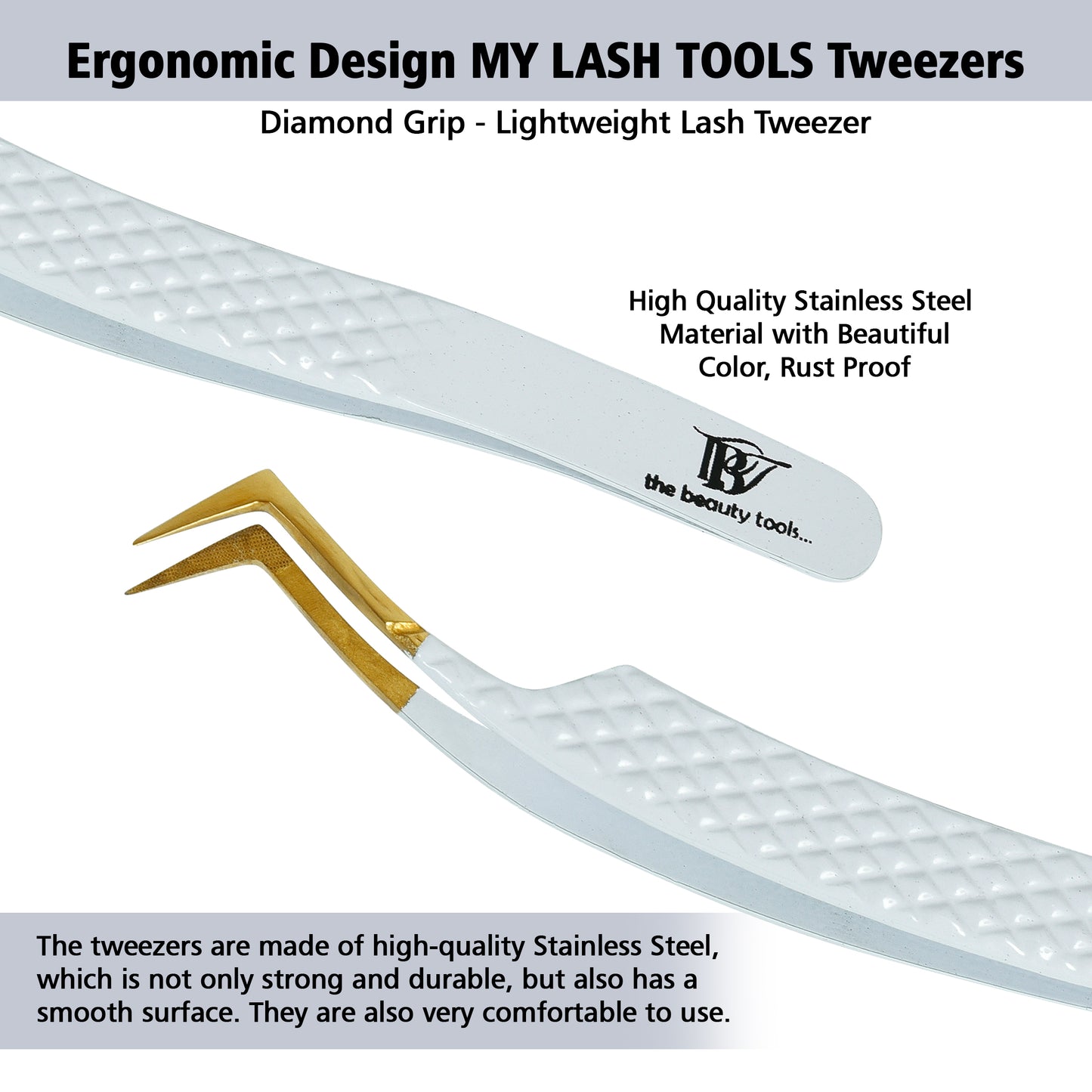 Japanese Medical Grade Stainless Steel Gold Tip Eyelash Extension Tweezers | Non-Slip Diamond Grip | Lightweight Volume/Isolation Lash Tool (12cm)