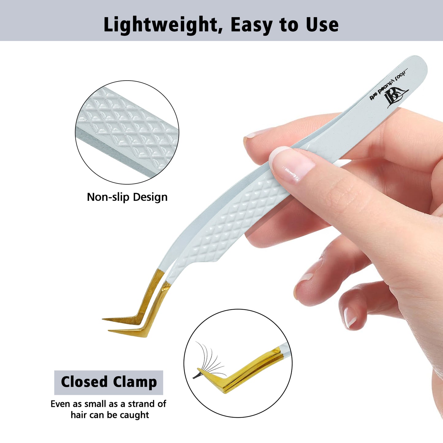 Japanese Medical Grade Stainless Steel Gold Tip Eyelash Extension Tweezers | Non-Slip Diamond Grip | Lightweight Volume/Isolation Lash Tool (12cm)