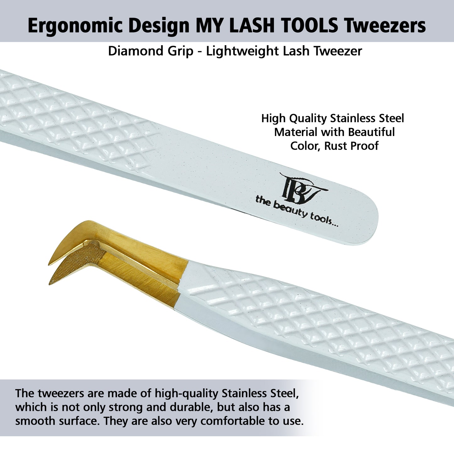 Professional Curved Tip Eyelash Extension Tweezer | Diamond Grip Lightweight Stainless Steel Lash Tool | Non-Slip Volume/Isolation Tool