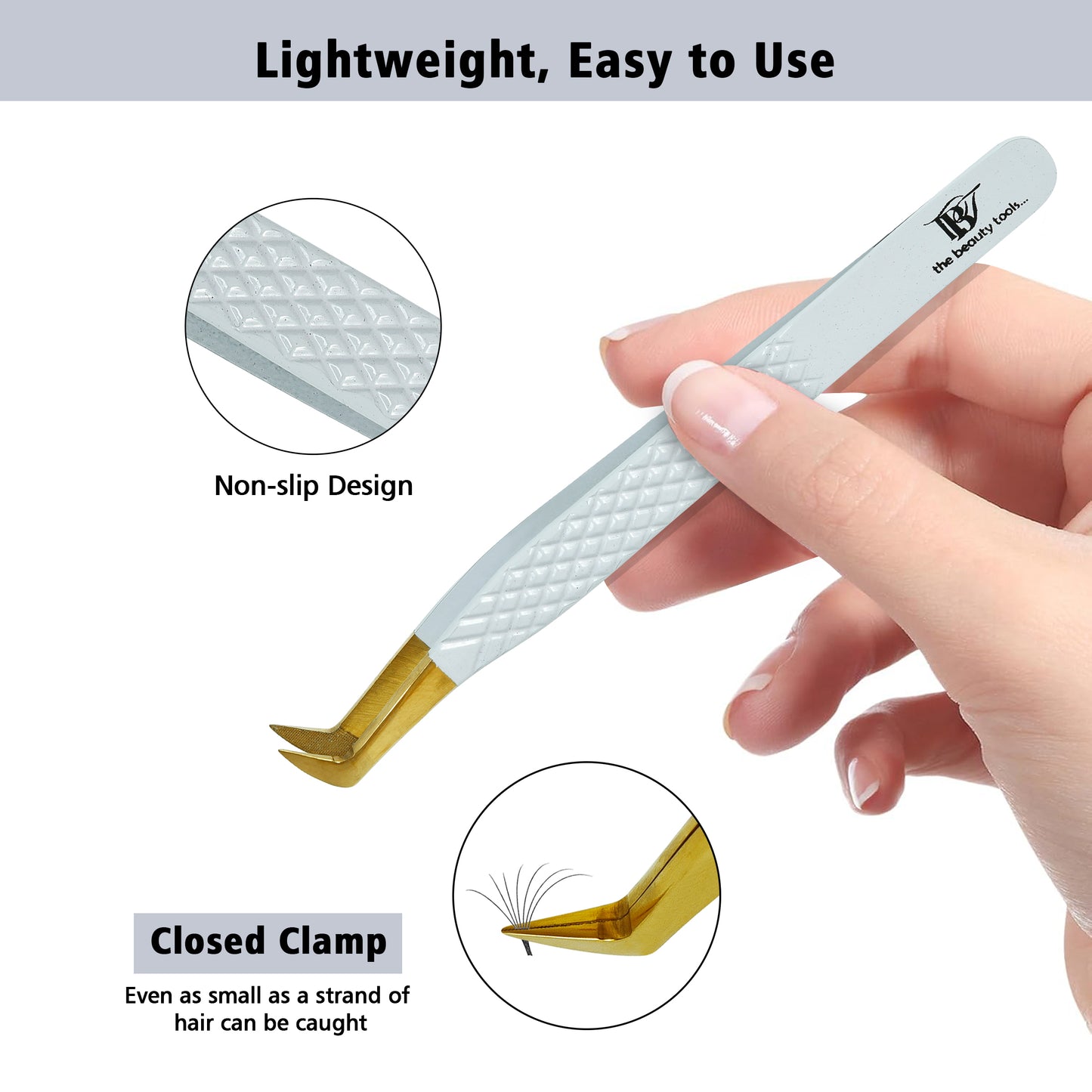 Professional Curved Tip Eyelash Extension Tweezer | Diamond Grip Lightweight Stainless Steel Lash Tool | Non-Slip Volume/Isolation Tool