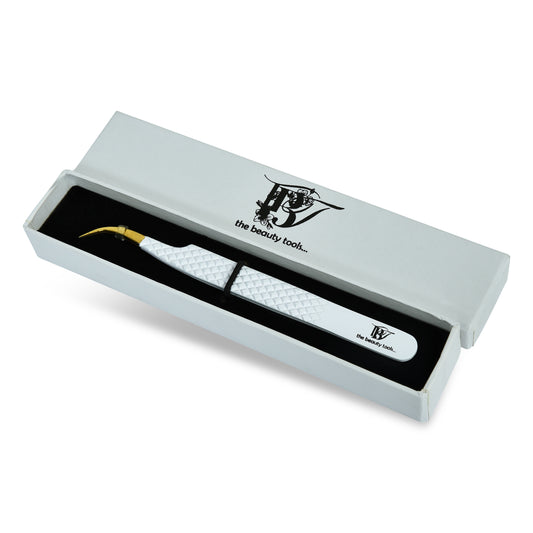 THE BEAUTY TOOLS Gold Tip L-Curve Volume Lash Tweezer - 12cm White Diamond Grip