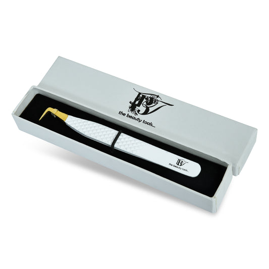 White & Gold Eyelash Extension Tweezers L - Shaped 12cm