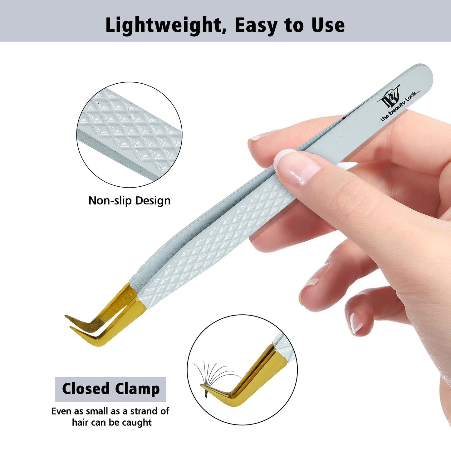 White & Gold Eyelash Extension Tweezers L - Shaped 12cm