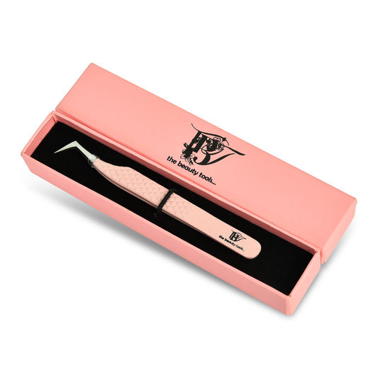 ✨ Precision 45° Angled Volume Lash Tweezer | Non-Slip Pink Diamond Grip