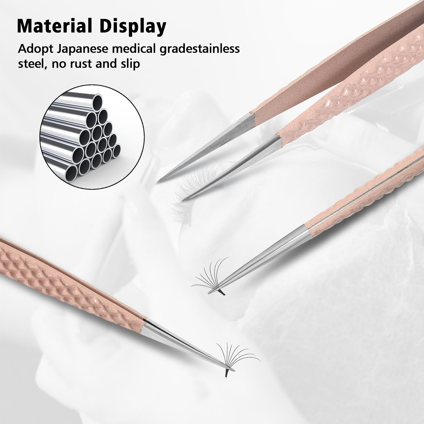 Rose Gold Diamond Grip Eyelash Extension Tweezers - Non-Slip, Lightweight, Volume Isolation