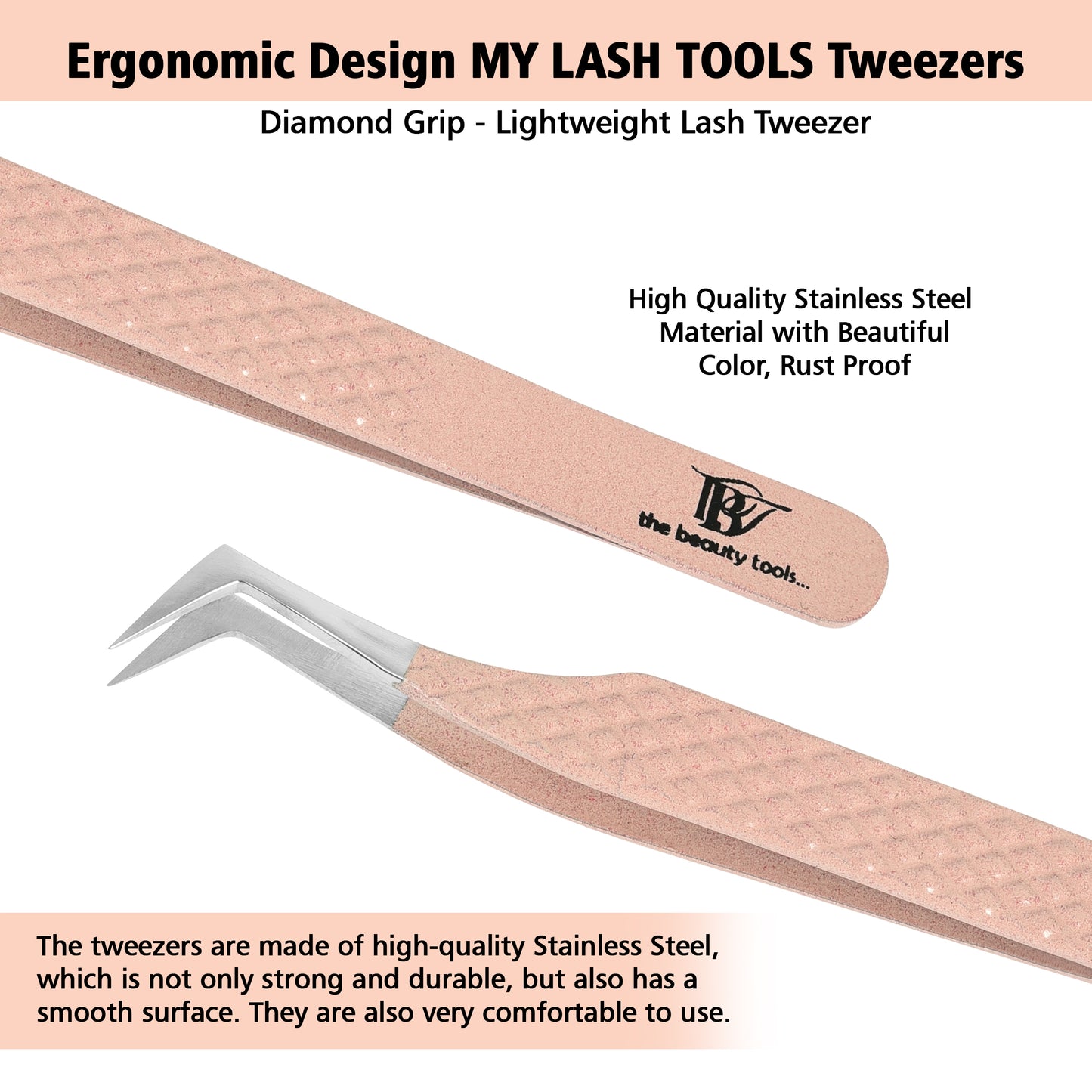 ✨ Precision 45° Angled Volume Lash Tweezer | Non-Slip Pink Diamond Grip