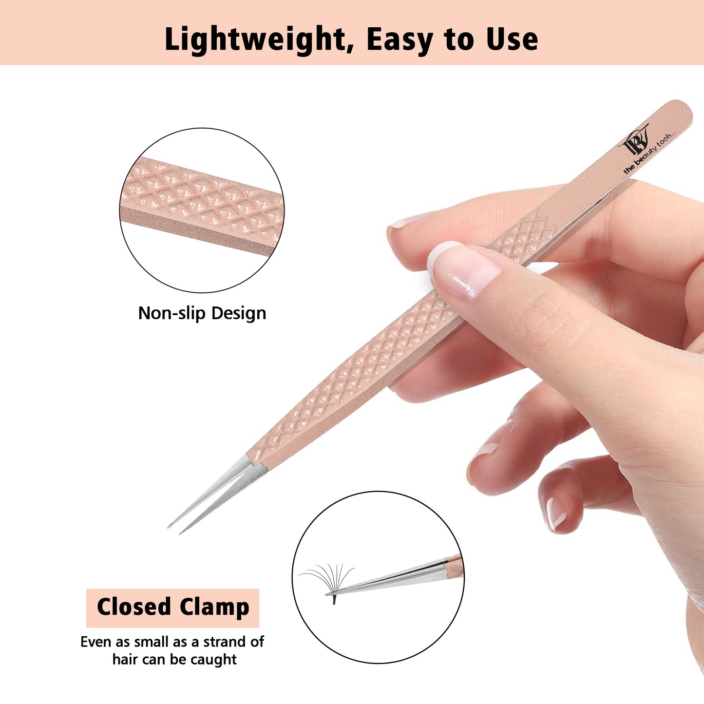 Rose Gold Diamond Grip Eyelash Extension Tweezers - Non-Slip, Lightweight, Volume Isolation