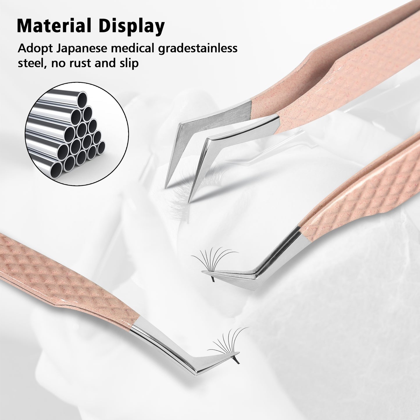 ✨ Precision 45° Angled Volume Lash Tweezer | Non-Slip Pink Diamond Grip