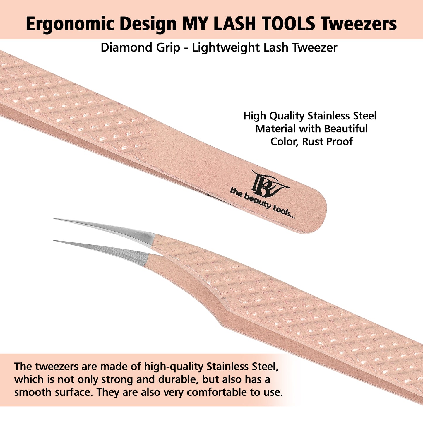 Professional Curved Tip Eyelash Extension Tweezers With Anti-Slip Grip