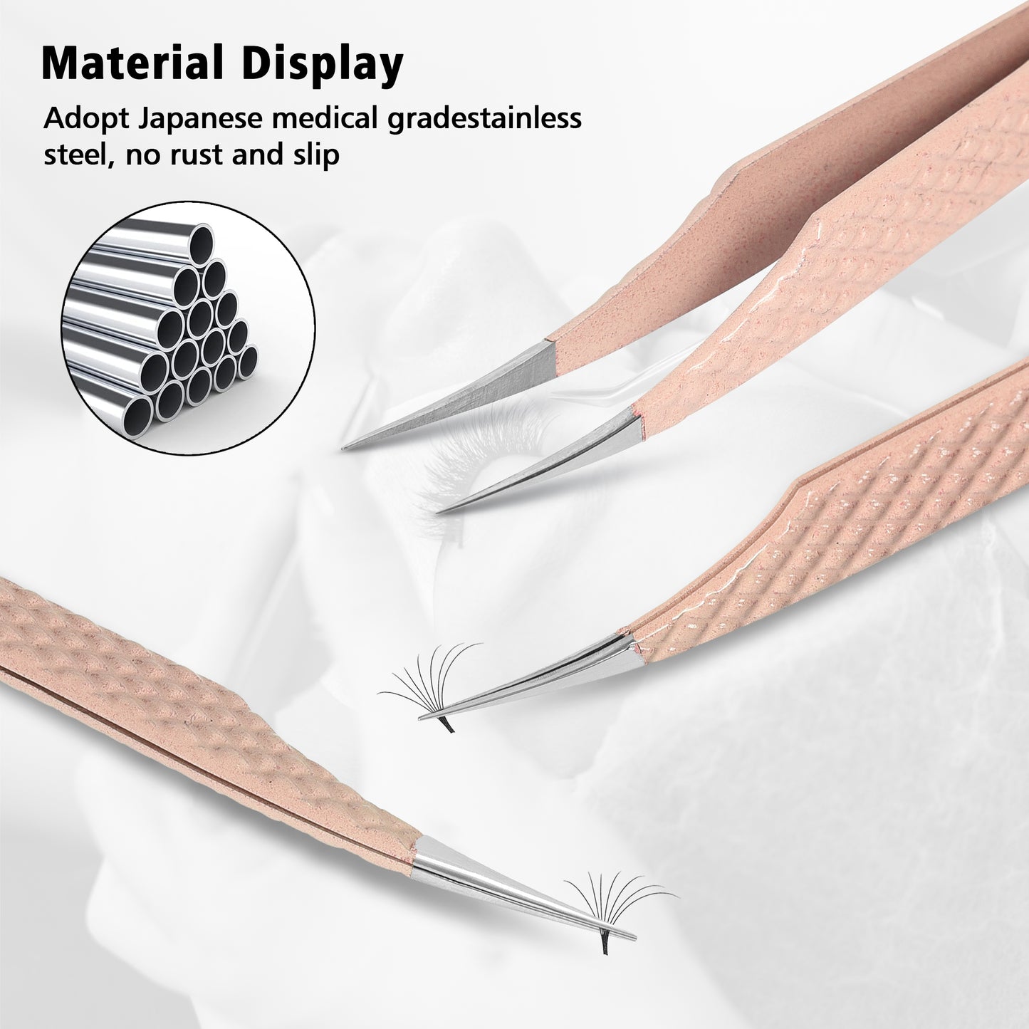 Professional Curved Tip Eyelash Extension Tweezers With Anti-Slip Grip