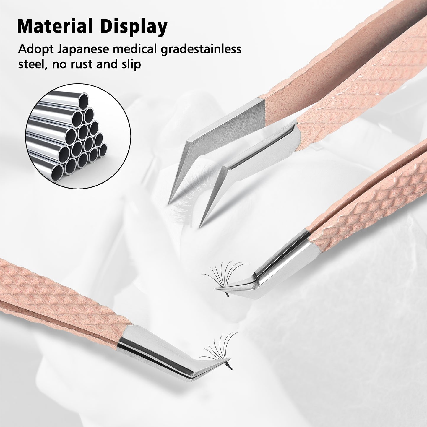 "Precision Eyelash Extension Tweezers - Non-Slip, Closed Clamp, Lightweight Angled Tip for Volume and Isolation"