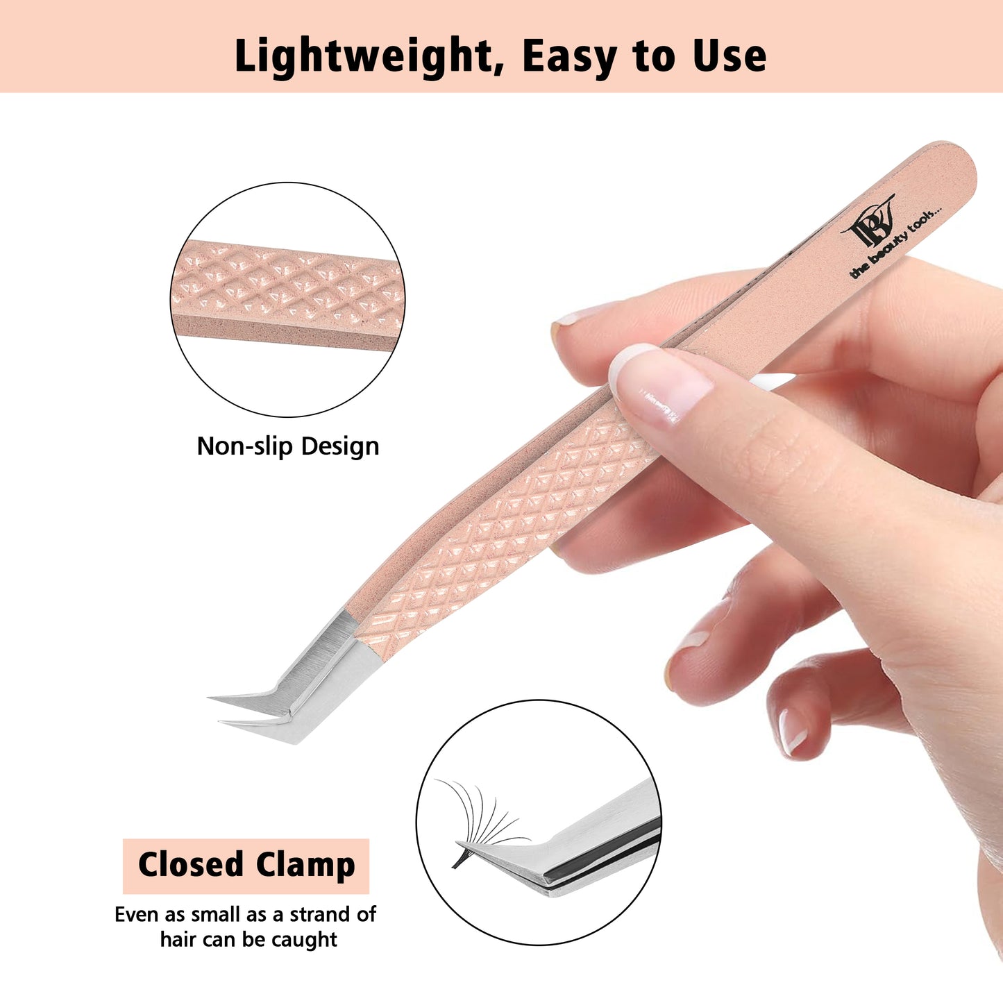 "Precision Eyelash Extension Tweezers - Non-Slip, Closed Clamp, Lightweight Angled Tip for Volume and Isolation"